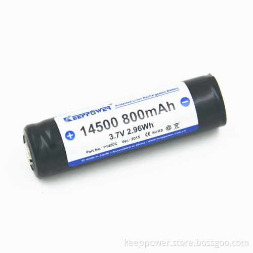 KeepPower 3.7V 800mAh 14500 li-ion battery protected P1450C for flashlight